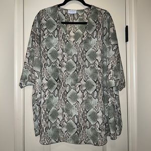 Green and brown snake print tunic blouse